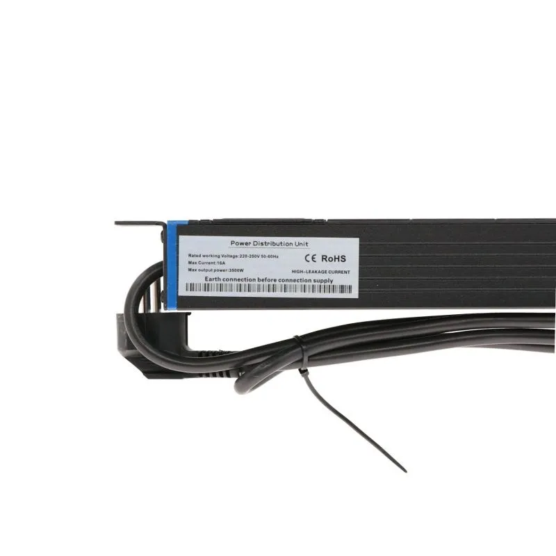 1U PDU Stekkerdoos 8 voudig met schakelaar 19 inch, 2m kabel, Zwart
