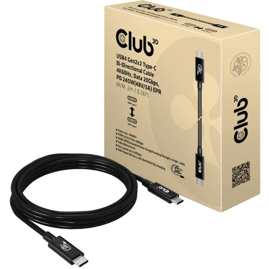 Club 3D USB4-C Gen2x2 Bi-Directional kabel (Zwart, 2 meter)