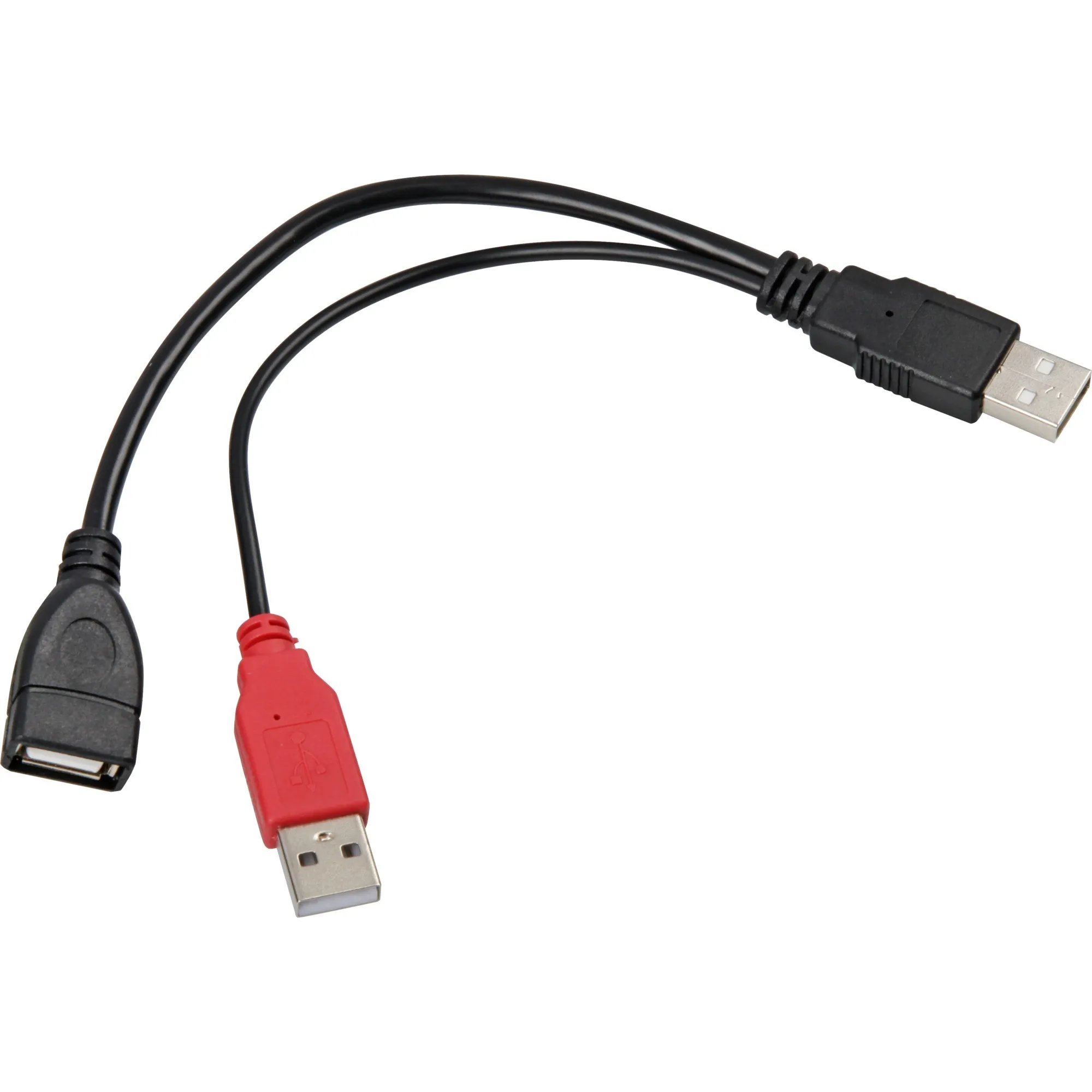 DeLOCK Y-kabel 2x USB-A 2.0 male > 1 x USB-A 2.0 female splitterkabel (Zwart/rood, 0,2 meter)