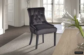 Eetkamerstoel ‘Bristol’ Fluweel Grijs, poten donker, Poten exotisch hout en bekleding 100% polyester