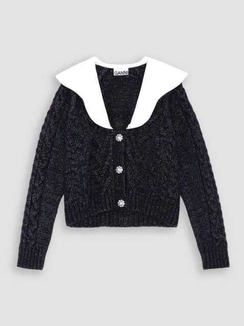 Ganni Wolmix gemêleerd vest met kabel patroon