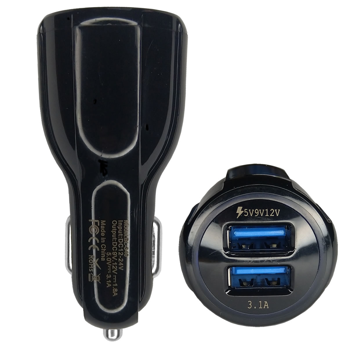 MD BLUE Autolader Duo 3,1A -zwart- + 1 Meter Micro USB Kabel