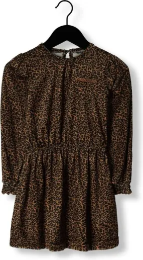 Moodstreet jurk met all over print 450 camel Beige Meisjes Polyester Ronde hals 110 116
