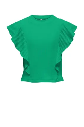 Only KIDS GIRL top KOGNELLA hardgroen Meisjes Polyester Ronde hals Effen 110 116