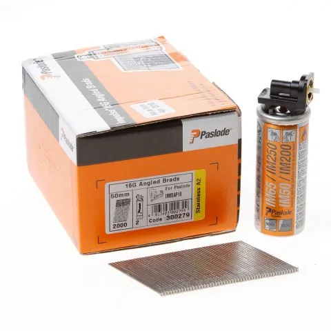 Paslode afwerknagel RVS schuin F16 x 50mm inclusief gas IM65 doos met 2000 nagels