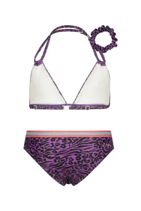 VINGINO halter bikini Zabrina met scrunchie paars Meisjes Polyester Panterprint 104