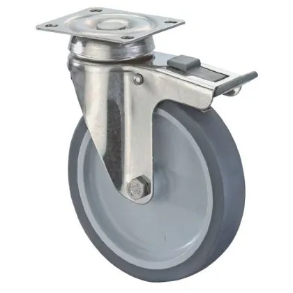 ZWENKWIEL +REM Ø 100MM, LOOPVL RUBBER GRIJS, WIELLICH KUNSTST, GLIJLAGER, 60KG